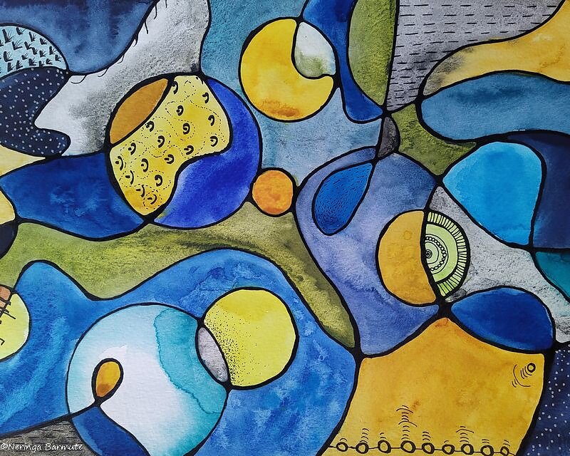 Abstract Watercolour in Yellows and Blues
