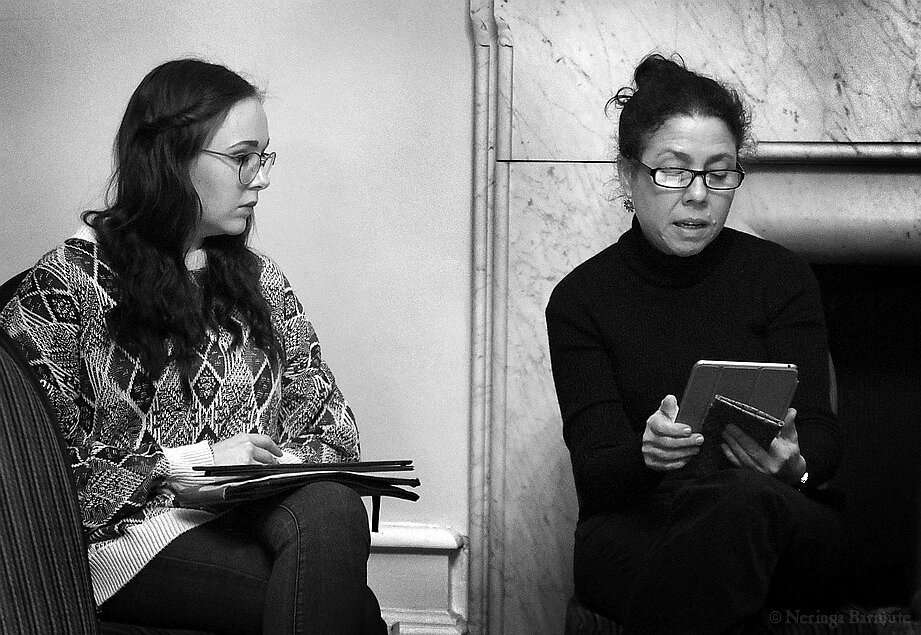 Chair of the discussion Chelsea Haith and science fiction author Stephanie Saulter 